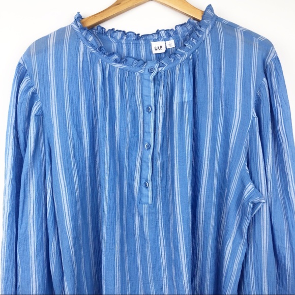 Gap Blue Striped Peasant Blouse Size Large Tall - Picture 6 of 8